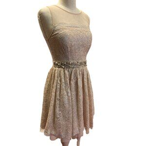 City Studio Lace Dress With Beaded Waist Size 7 Blush Pink Sleeveless Nylon/Meta